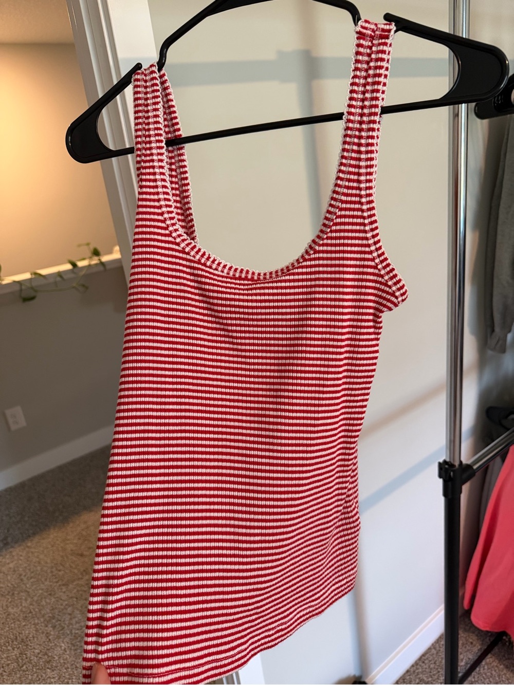 Women's Red & White Striped Tank Top - Classic Ribbed Scoop Neck